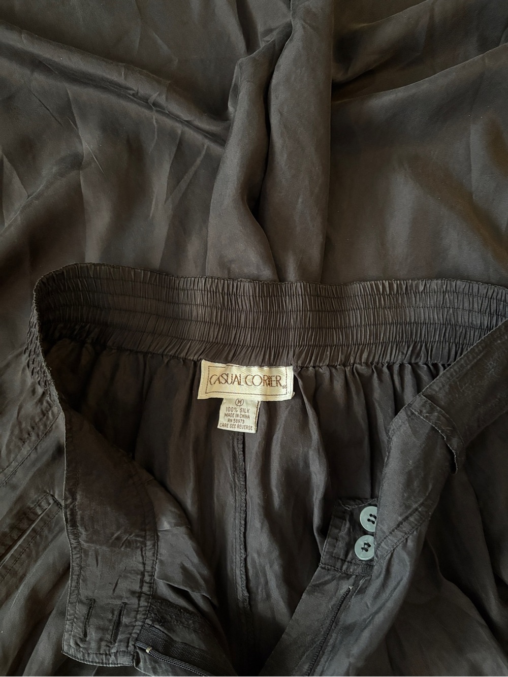 Vintage Casual Corner 100% Silk Wide Leg Pants | Size M | Black - Picture 5 of 5